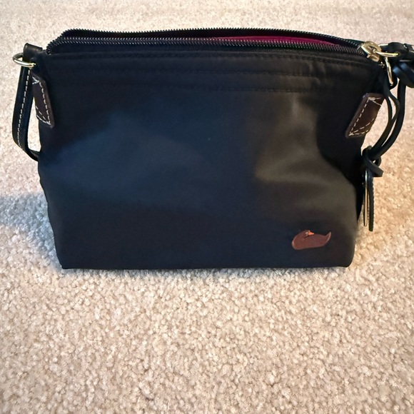 Dooney & Bourke Black Shoulder Wristlet with Brown Logo Patch - Picture 2 of 3